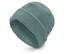 Un bonnet beanie en polaire bleu-vert sur fond blanc.
