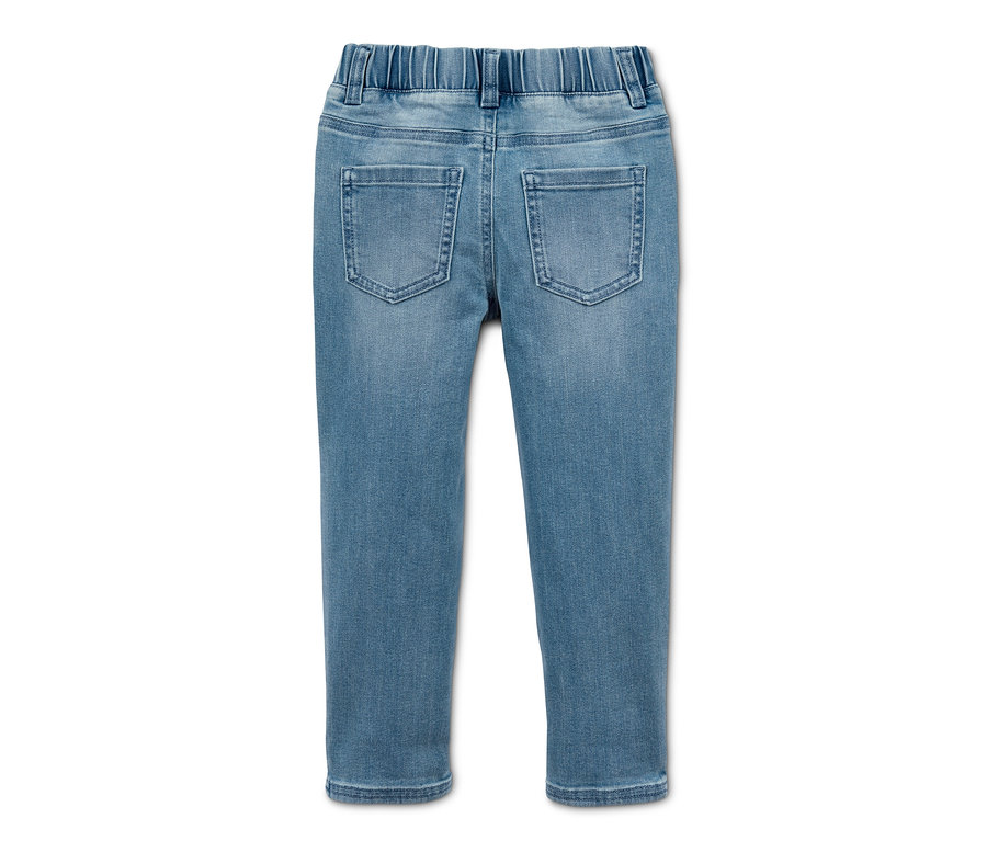 Pantalon en denim bleu clair à taille élastique.
