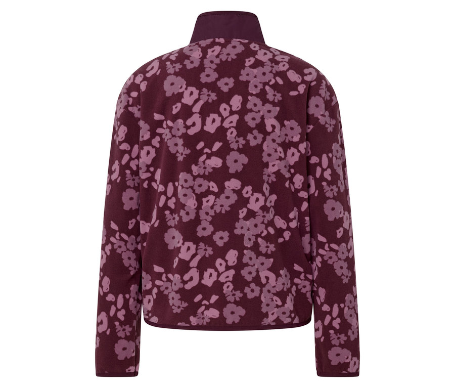 Vue arrière d'une veste en polaire bordeaux à motif floral.