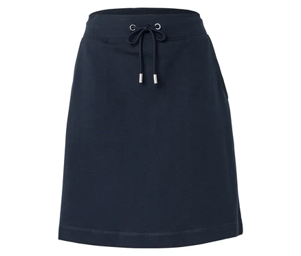 Jupe bleu foncé avec cordon de serrage sur fond blanc.