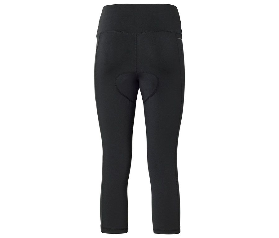 Vue arrière d'un cuissard de cyclisme noir arrivant au genou, avec une taille haute.