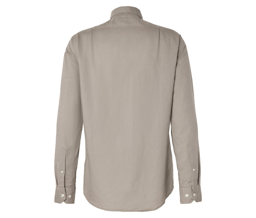 Vue arrière d'une chemise à manches longues beige clair avec des boutons.