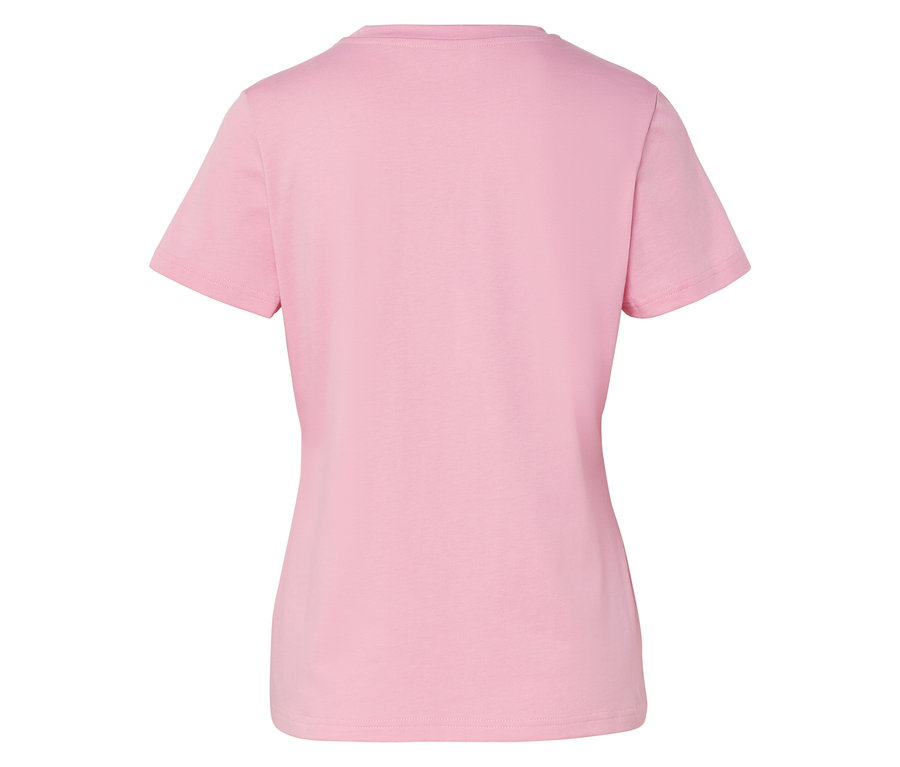 Vue arrière d'un t-shirt uni rose clair à manches courtes.