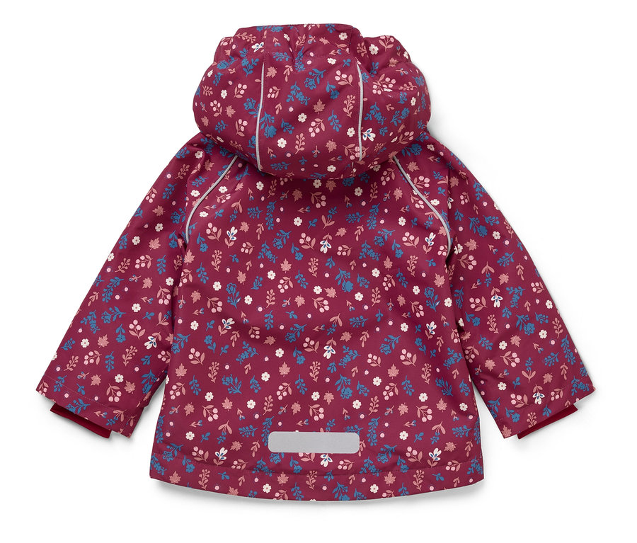 Veste bordeaux à capuche avec motif floral, vue de dos.