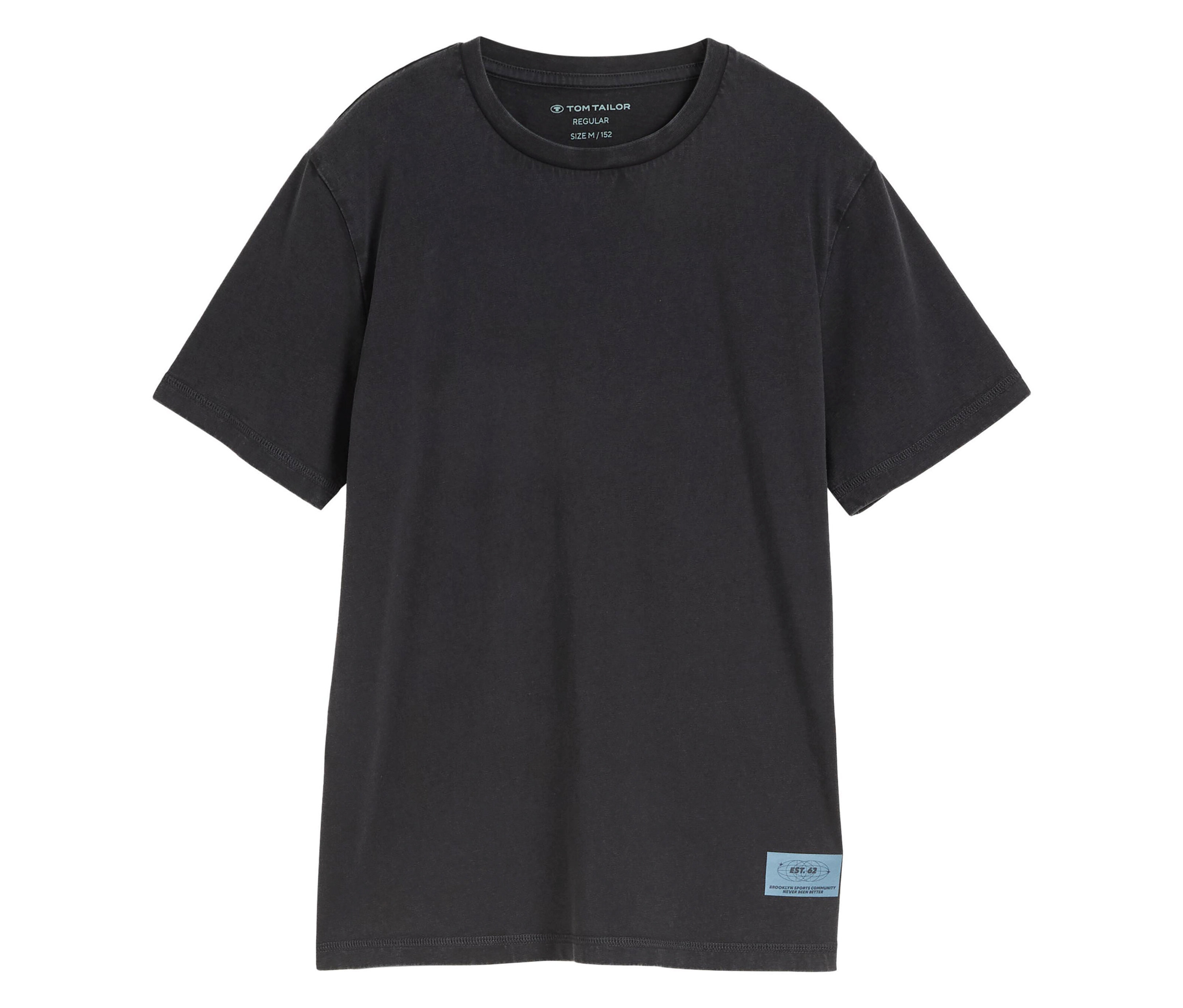 Le t-shirt basique pour enfant Tom Tailor avec look acid wash, coal grey est posé à plat sur un fond blanc.