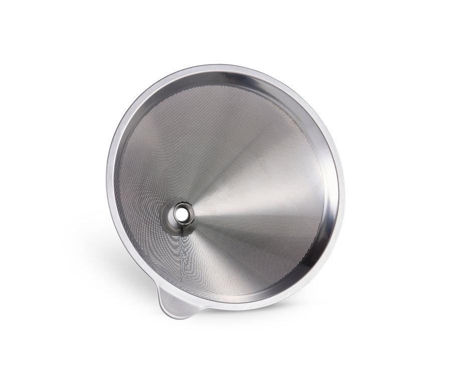 Un filtre en métal BEEM Pour Over, 0,75 l, sur fond blanc.