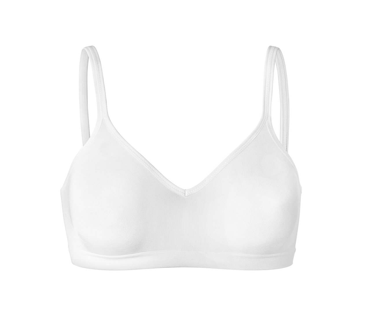 Soutien-gorge souple sans coutures blanc avec de fines bretelles.
