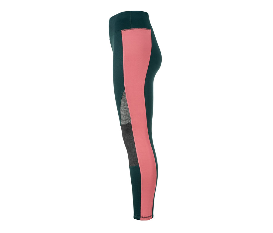 Legging thermique, extra chaud, vert foncé avec bande rose saumon et grise.