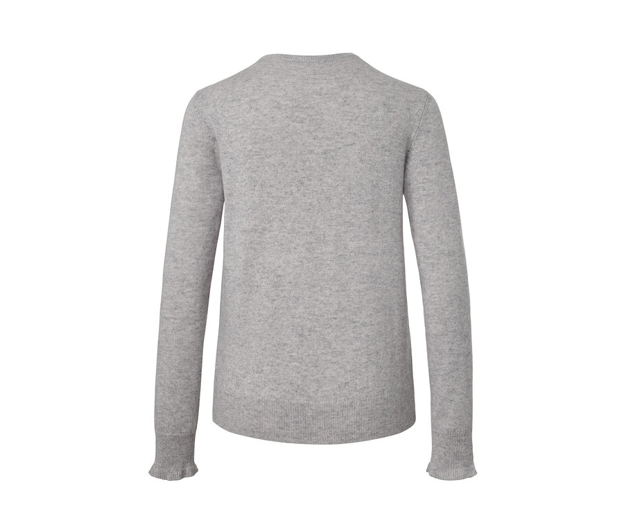 Vue détaillée d'un pull en maille fine avec du cachemire, gris chiné.