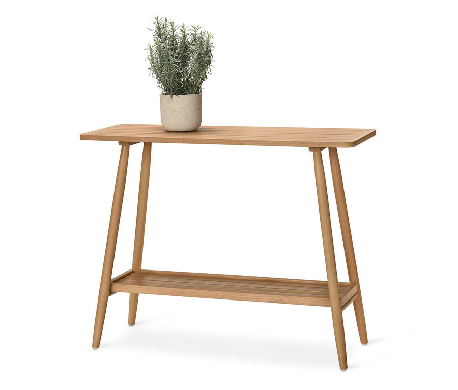 Console avec 2 niveaux. Un pot de fleurs avec une plante est posé sur le dessus.