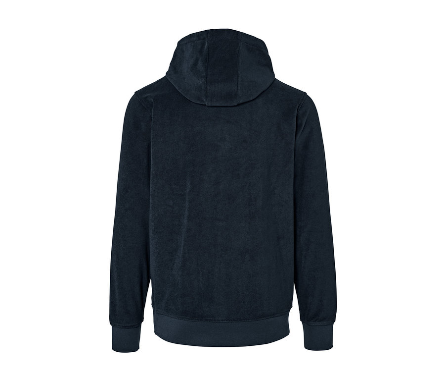 Vue arrière d'un sweatshirt à capuche en tissu éponge.