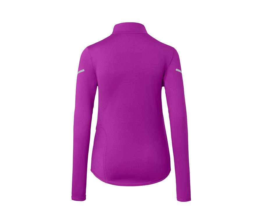 Vue arrière du t-shirt technique thermique rose baie fluo à manches longues.