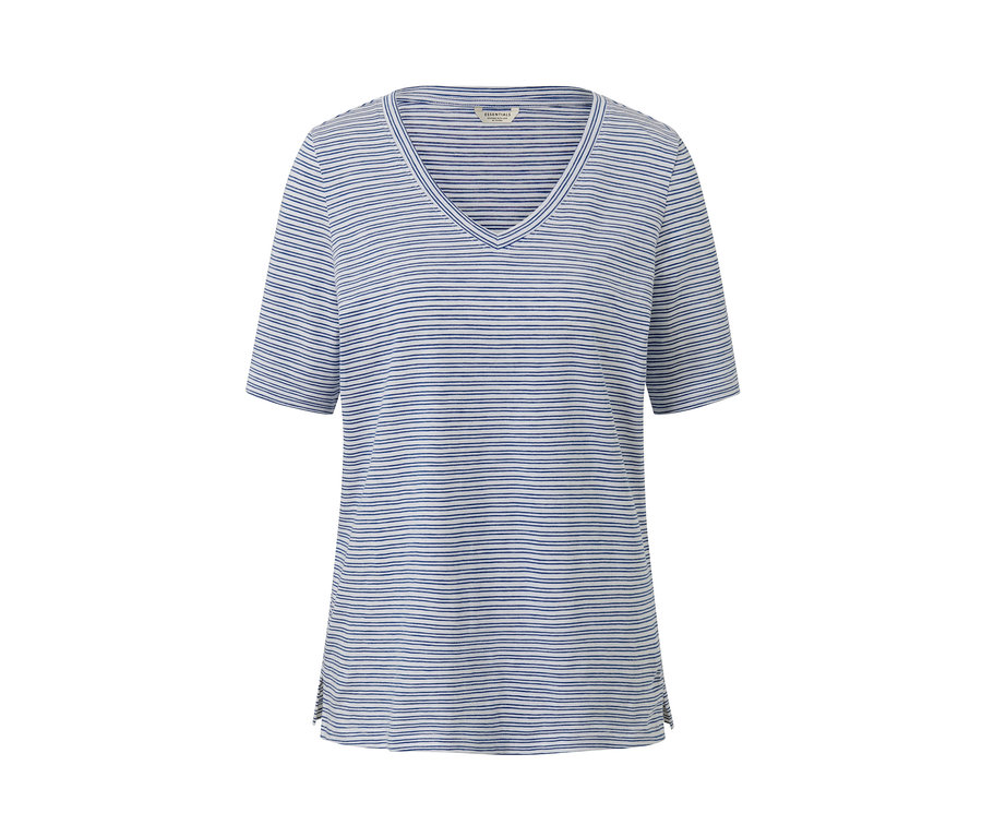 T-shirt rayé à manches courtes et col en V.