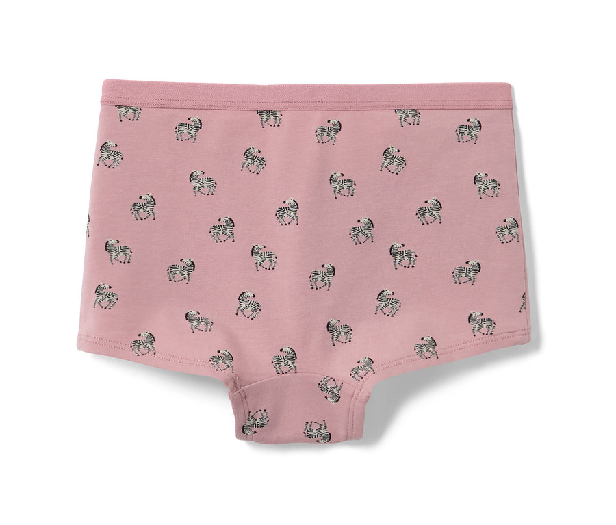 2 culottes pour enfant roses avec un motif zébré.