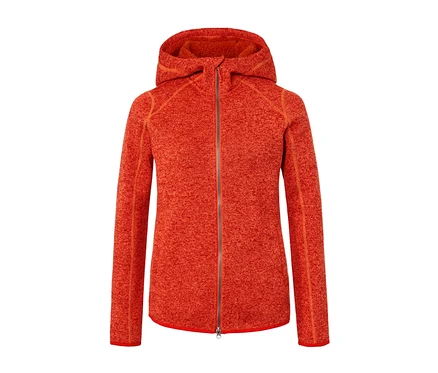 Jaquette en maille polaire à capuche orange chiné.