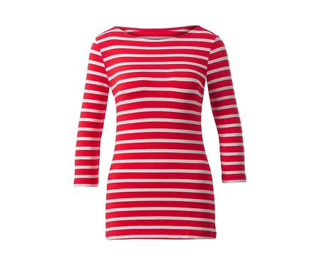 T-shirt rayé manches 3/4, rayures rouge et blanche.