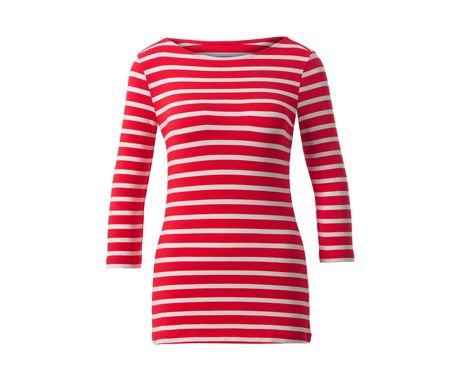 T-shirt rayé manches 3/4, rayures rouge et blanche.