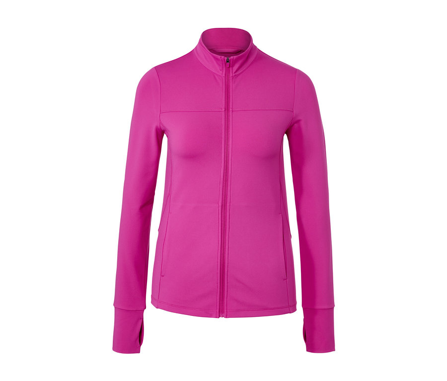 Veste de sport rose vif avec fermeture éclair.