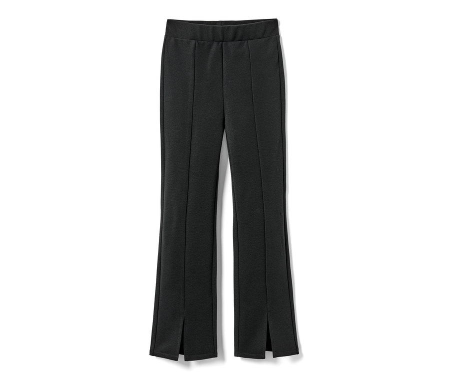 Un pantalon évasé noir pour enfant sur fond blanc.