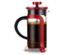 Cafetière : transparent<br>Support : rouge<br>Anse et intérieur du couvercle : noir