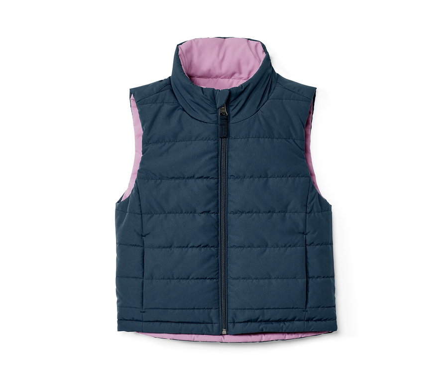 Un gilet sans manches matelassé réversible pour enfant bleu marine.