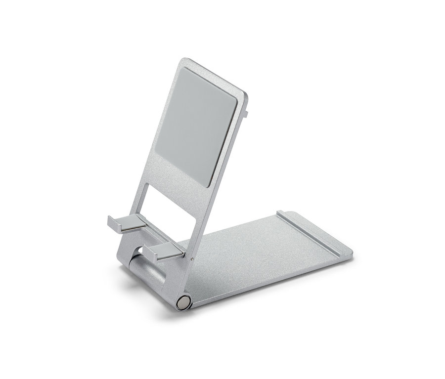 Support pour smartphone et tablette argenté.