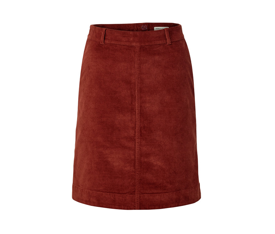 Vue détaillée d'une jupe en velours marron.