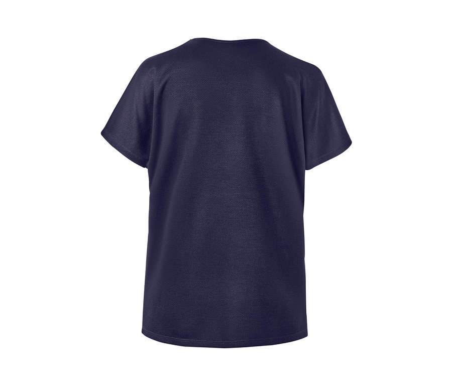 Vue détaillée d'une blouse structurée bleu foncé.