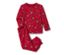 Un pyjama en jersey rouge pour tout-petit avec un motif de rennes et de flocons de neige.