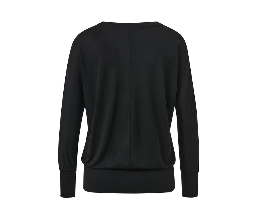 Vue détaillée de dos d'un t-shirt de sport et de yoga noir.