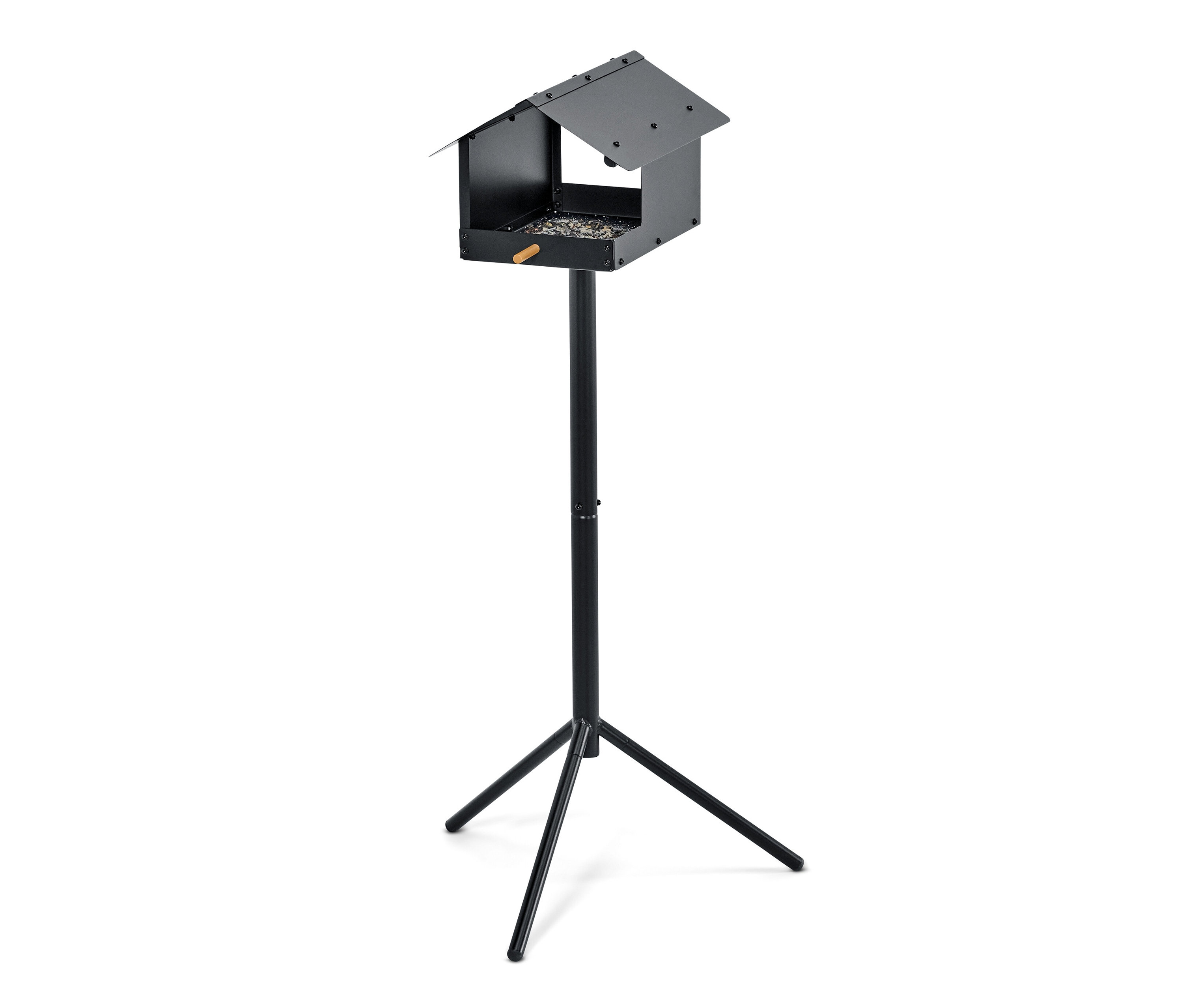 Mangeoire pour oiseaux noire, pied inclus.