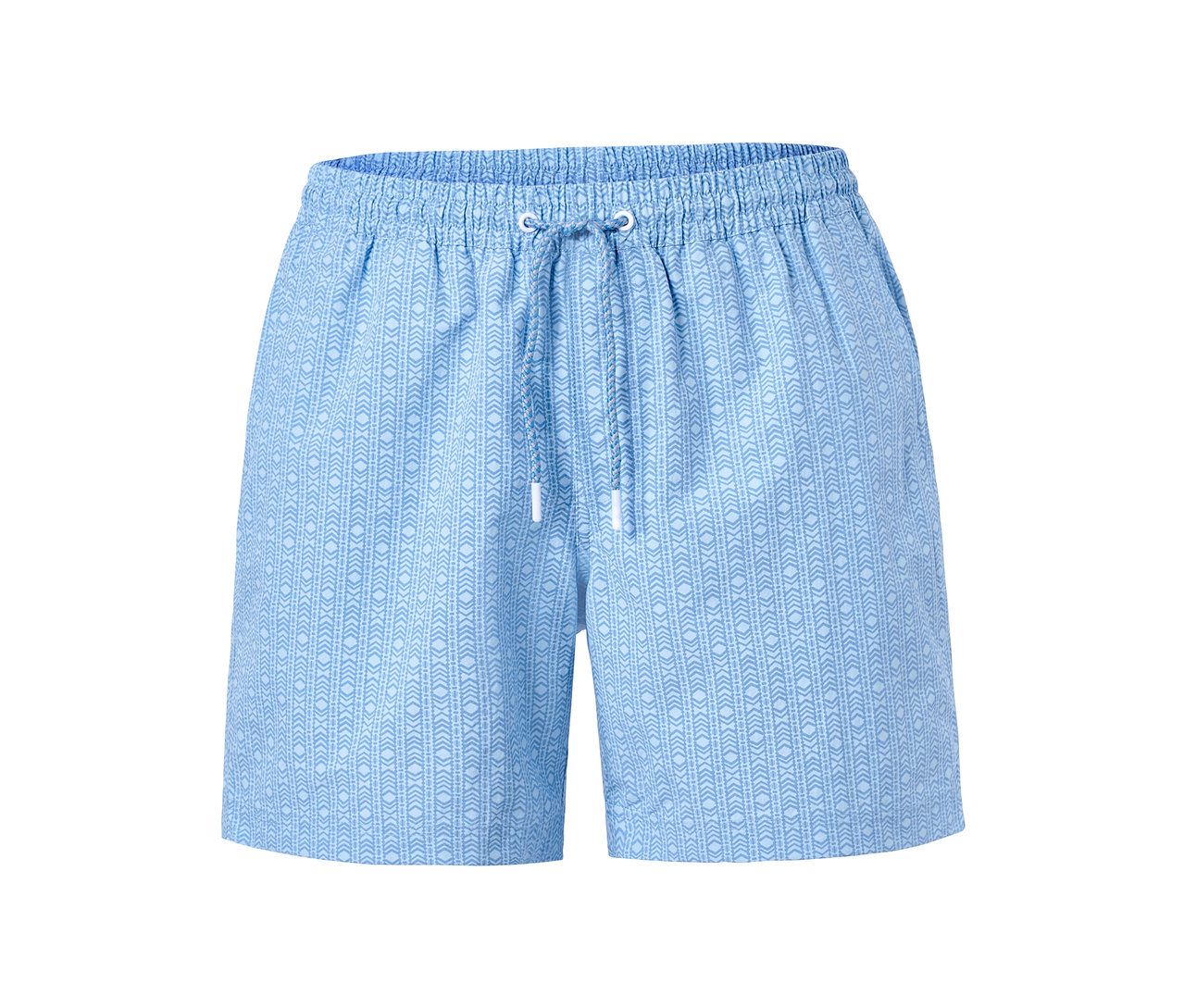 Short de bain bleu clair avec un motif géométrique.