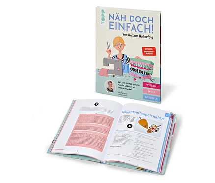 Le livre « Näh doch einfach » ouvert à côté du livre « Näh doch einfach » debout.