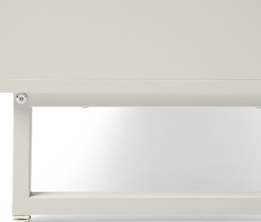 Vue détaillée d'un banc blanc »LEEG« avec 2 tiroirs.