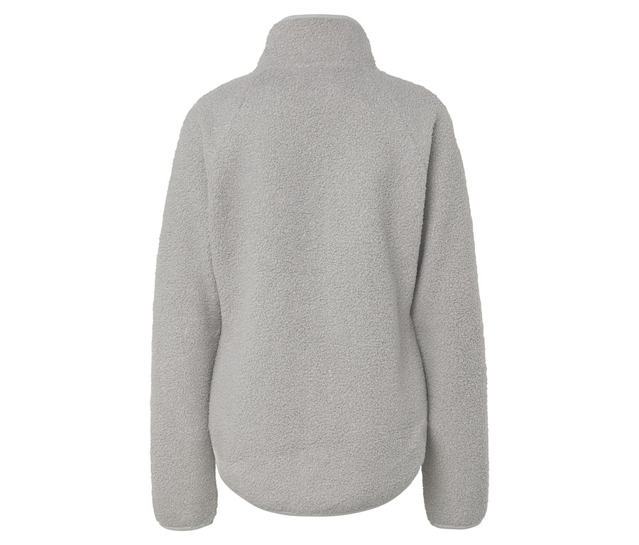 Vue arrière d'un pull en polaire gris avec fermeture éclair au col.