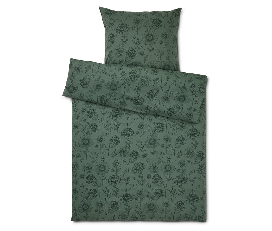 Literie verte à motif floral.