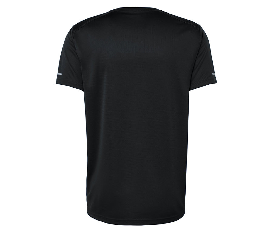 Vue arrière d'un t-shirt noir à manches courtes.