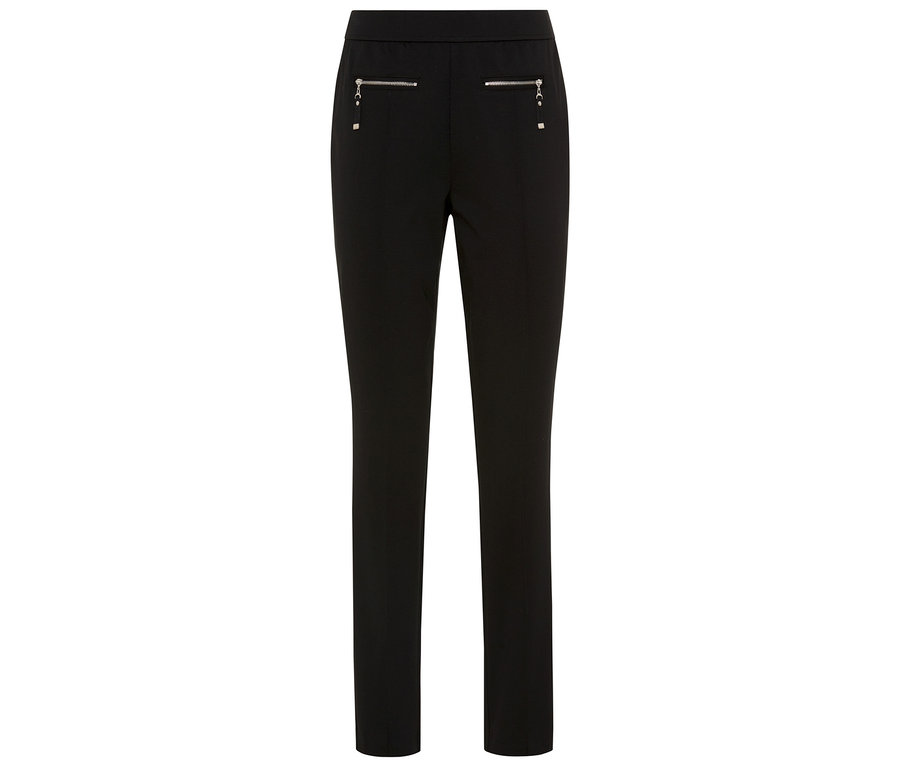 Pantalon Olsen noir, slim, avec poches zippées sur le haut.