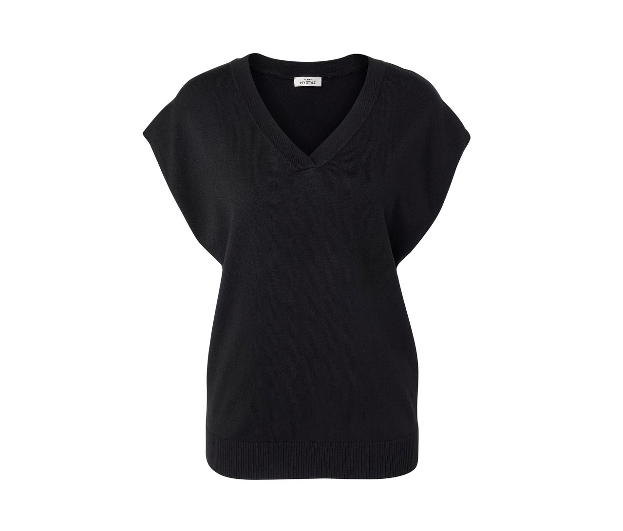 Pull-over en maille fine noire à manches courtes.