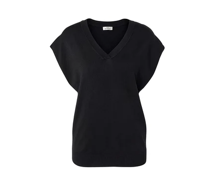 Pull-over en maille fine noire à manches courtes.