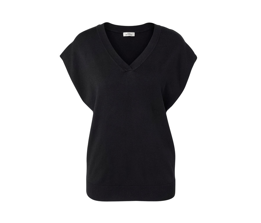 Pull-over en maille fine noire à manches courtes.