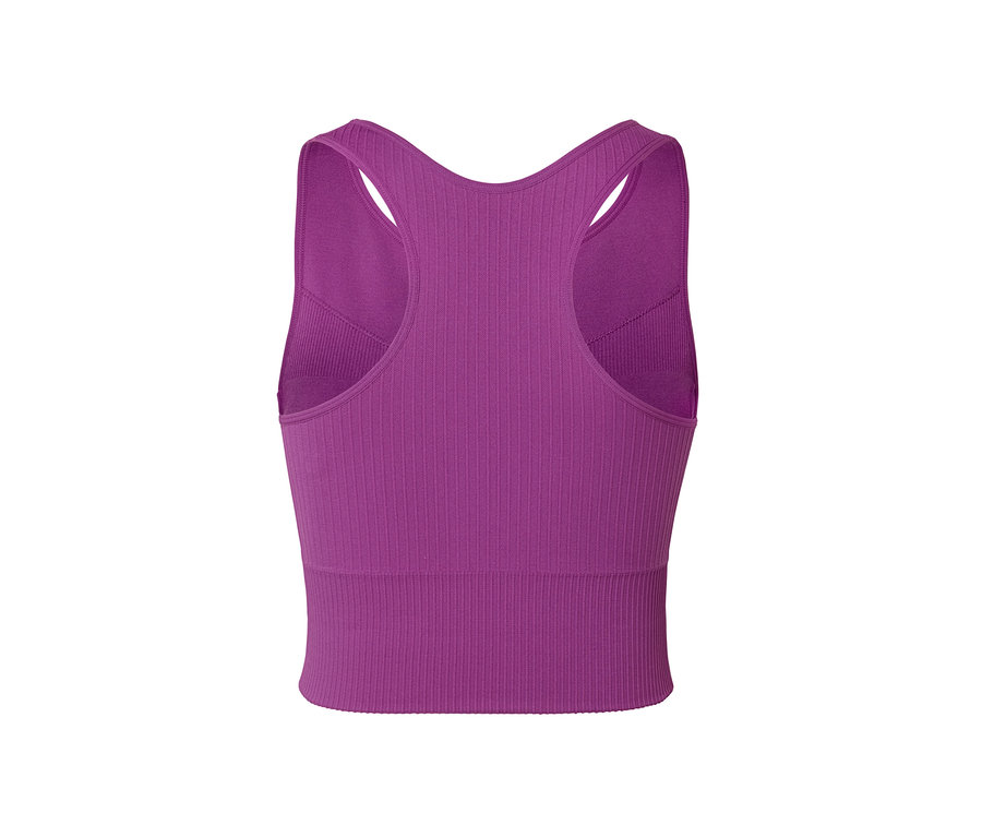 Gros plan d'une bralette de sport Seamless violette.