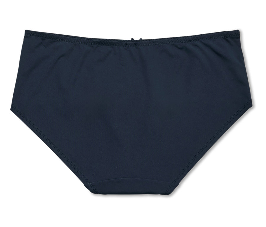 Culotte bleu foncé pour femme posée sur un fond blanc.