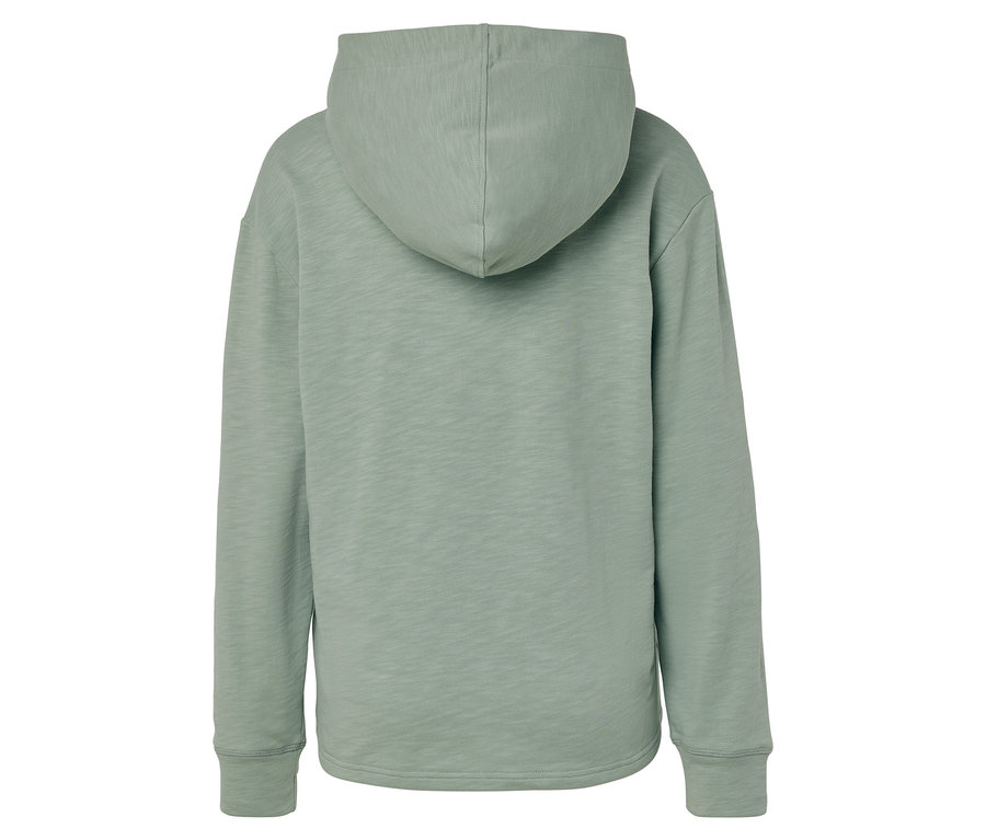 Vue arrière d'un sweat à capuche vert clair à manches longues.