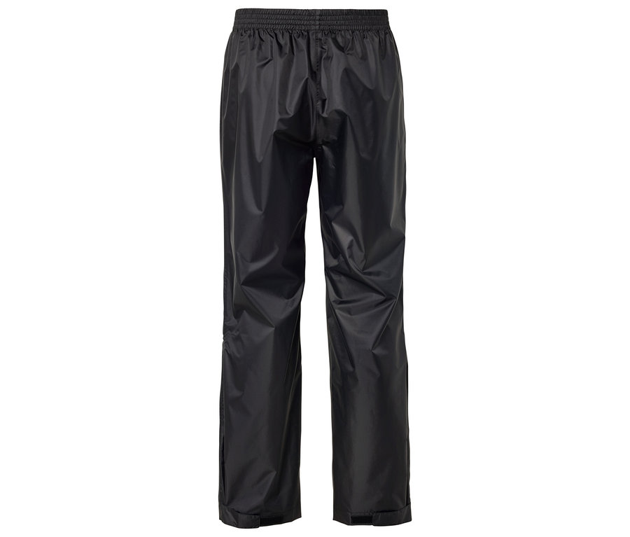 Pantalon de pluie noir avec élastique et chevilles, photographié de dos.