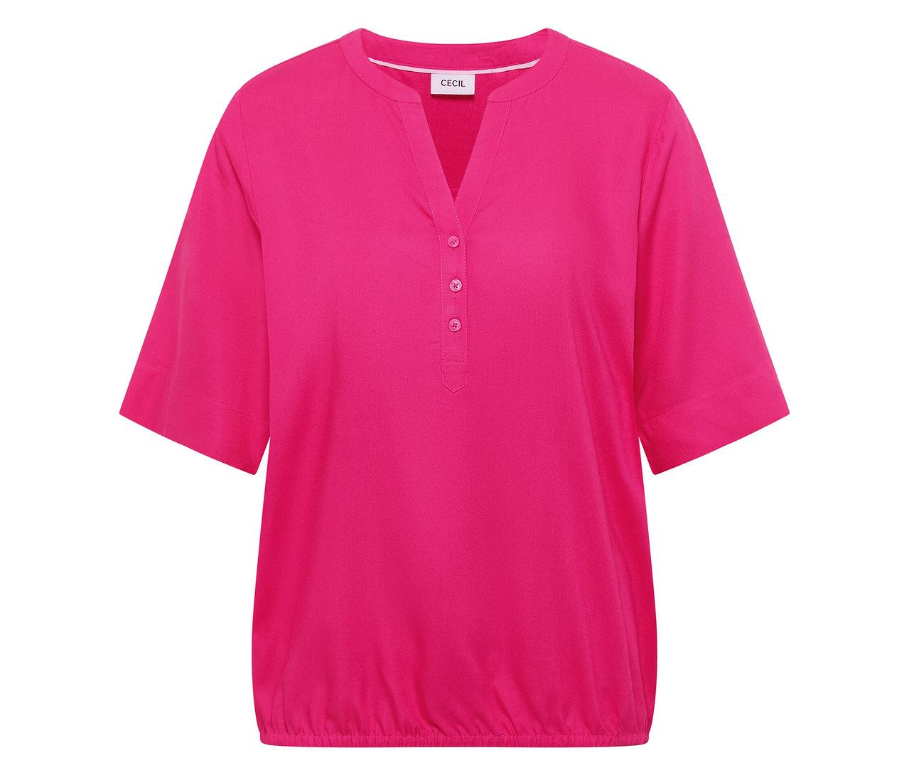 Chemisier tunique rose vif CECIL avec col en V et manches courtes.