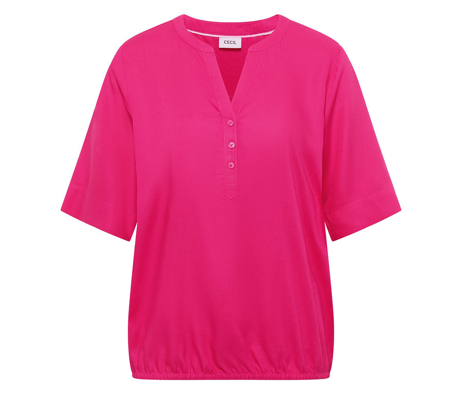 Chemisier tunique rose vif CECIL avec col en V et manches courtes.