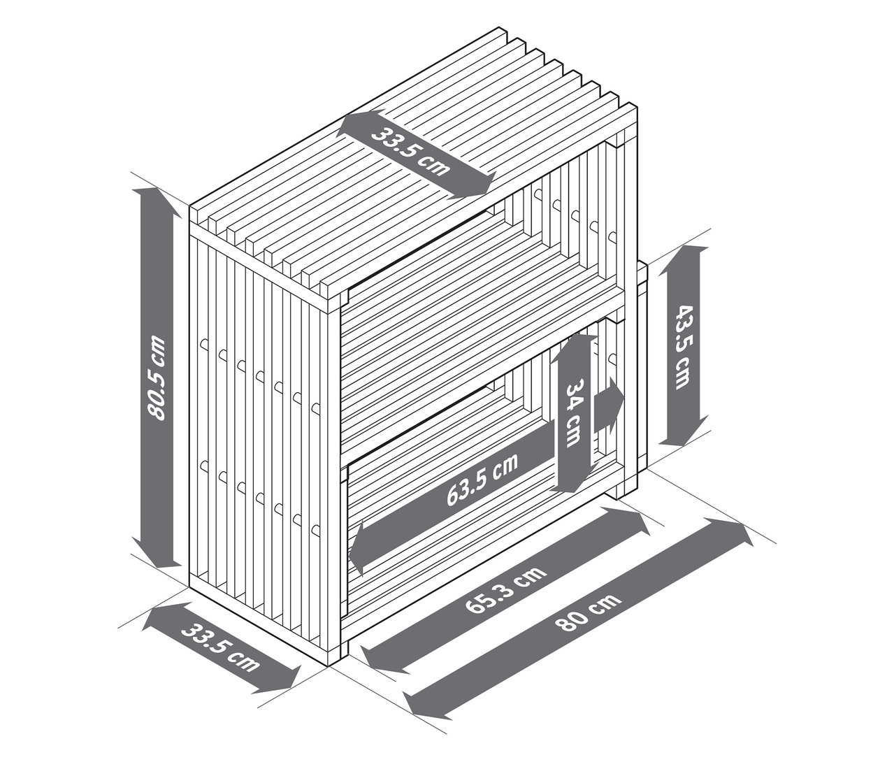 Vue de dessus d'une étagère extensible « FLEKSIBEL » avec des mesures.
