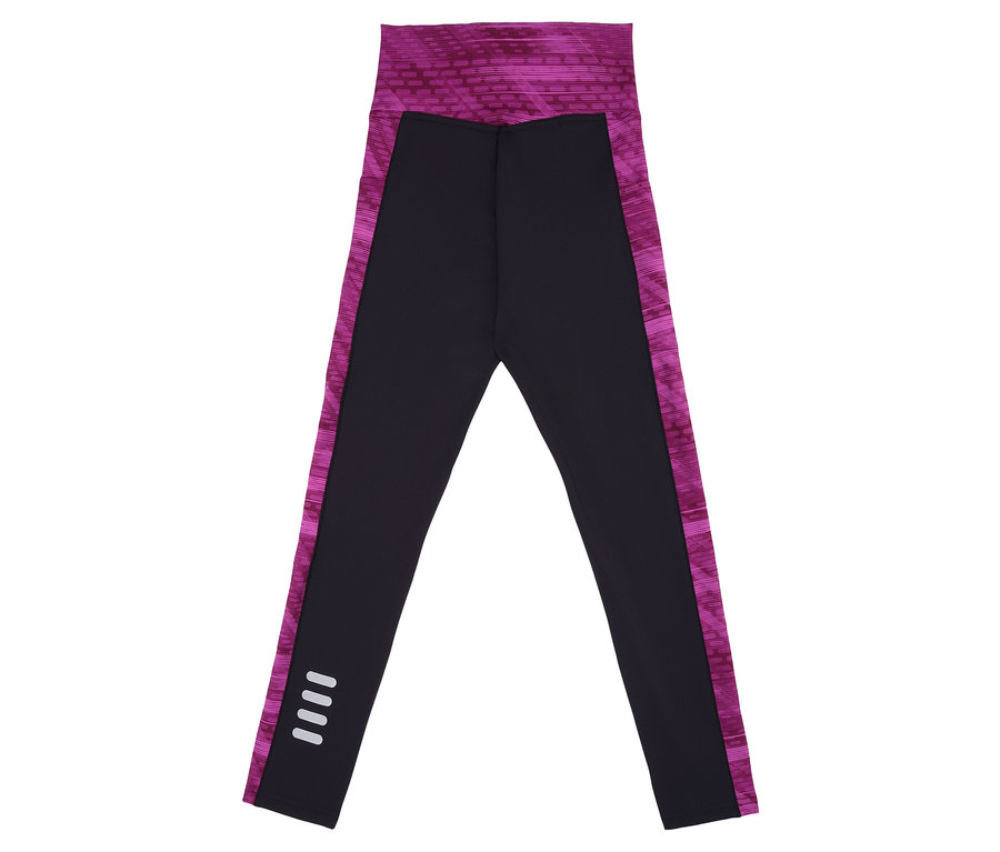 Leggings de sport FILA pour femmes en noir avec des accents roses à la taille et sur les côtés.
