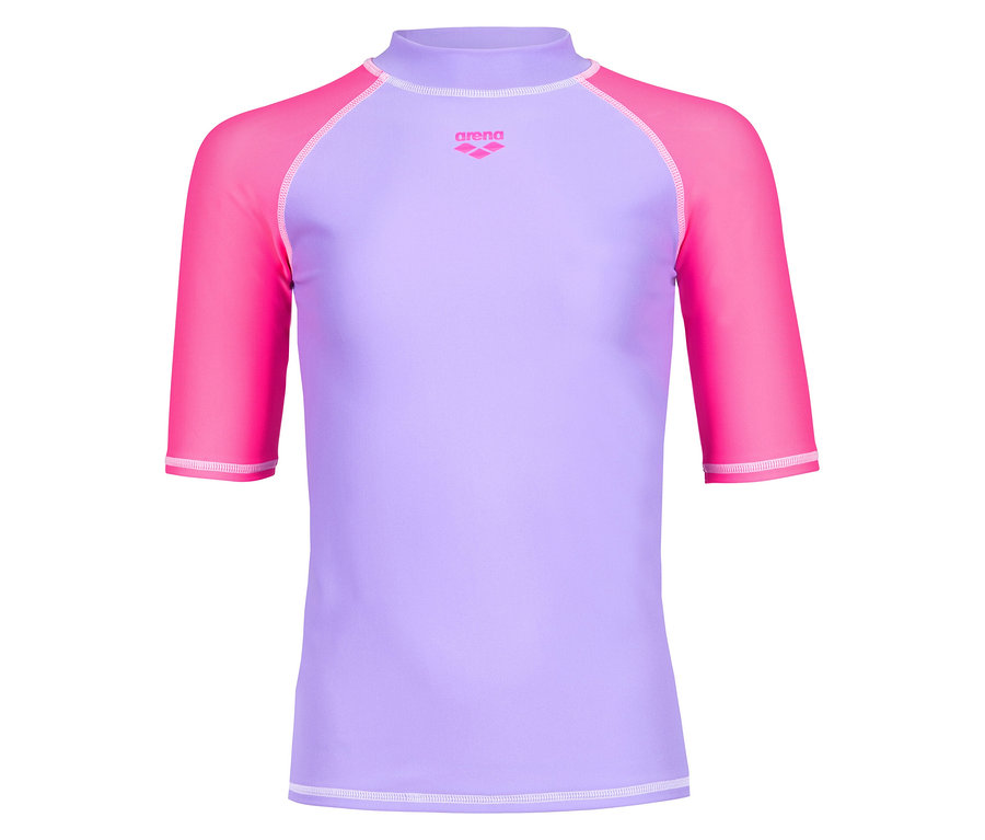Haut de bain Arena lilas et rose à manches courtes.